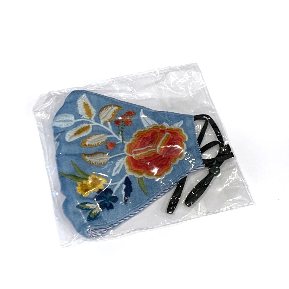 Johnny Was Floral Embroidered Mask Face Cover NEW